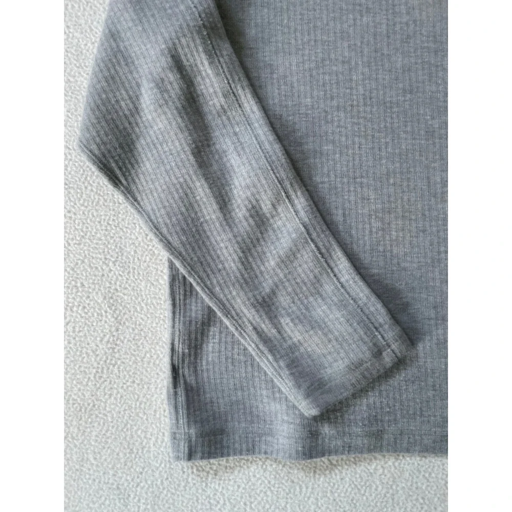 Banana Republic Mens Medium Pullover Gray Ribbed Mock Neck Henley Cotton Sweater